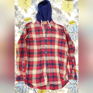 Ralph Lauren Polo Flannel Hoodie Button-Up Shirt sz L